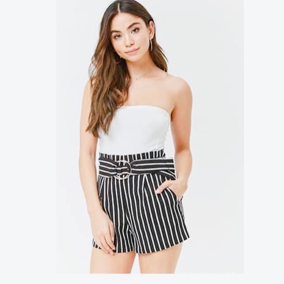 NWOT High Waist Paperbag Striped Belted Short - Picture 5 of 5